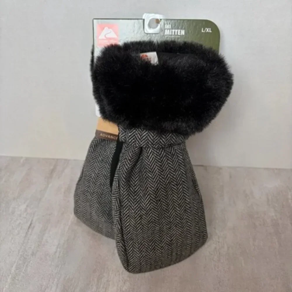 Ozark Trail Ski Mittens Women L/XL Faux Fur Cuff Winter Gloves NWT